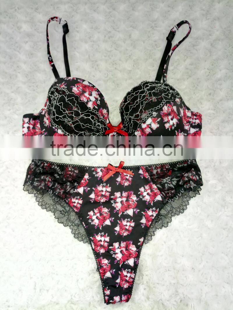 Ladies white lace transparent underwear sexy bra panty set