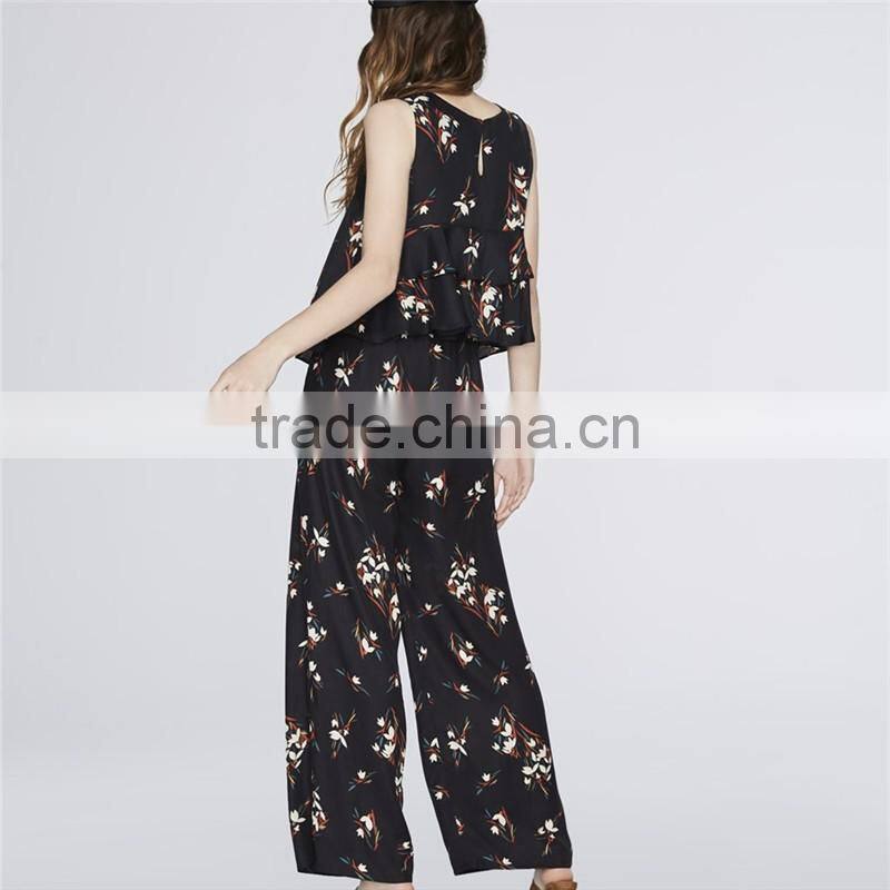 Chic ropa mujer floral wide legs shape print black dressy pants outfits