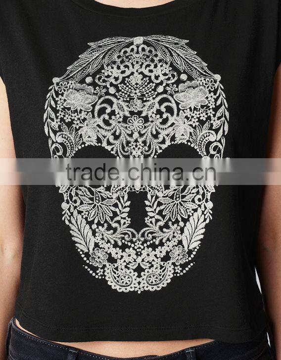Hot Sale Women Tee With Skull Print For Women's Daily Life (OMJ-607)