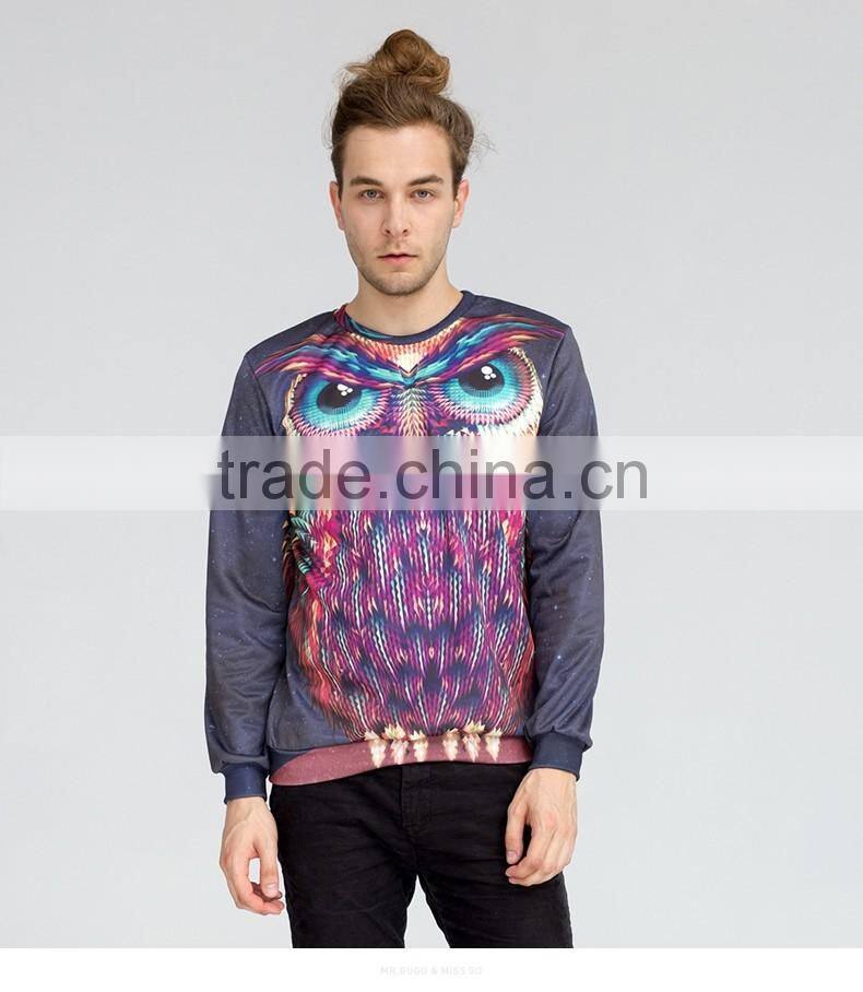 Unisex owl 3d print effect couple pullover sweatshirt without hood