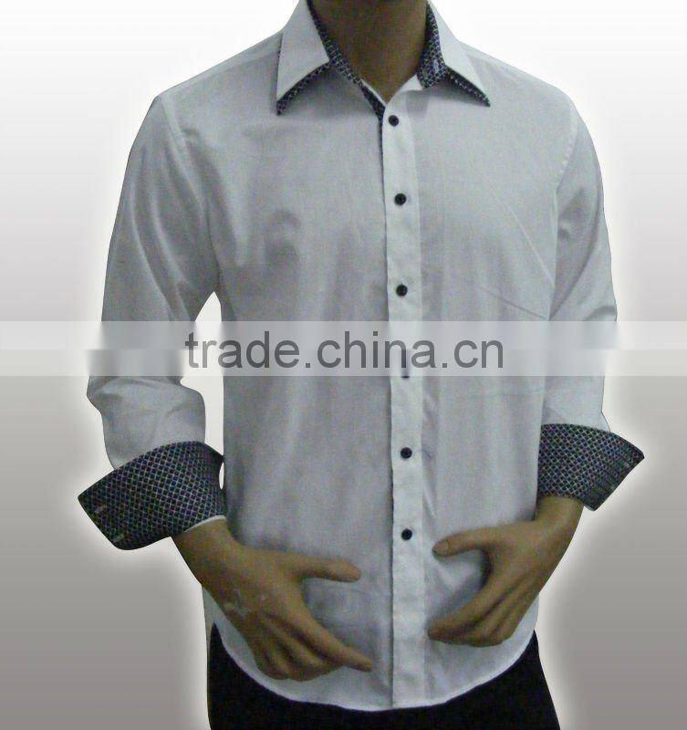100%Organic cotton High quality Fancy dark blue men shirt with Double collar and Embroidered logo