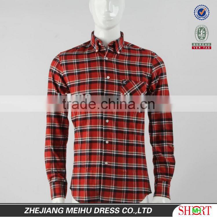 2017 New coming custom red black check flannel shirt men dress shirt design