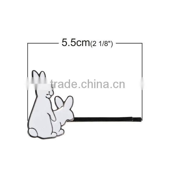 Hair Clips Findings Rabbit Animal Gunmetal White Enamel 55mm x 34mm