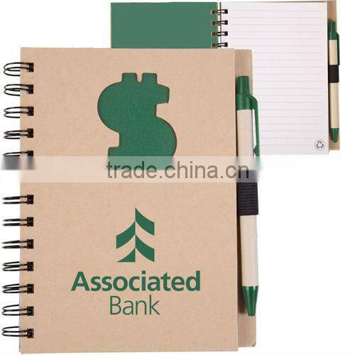 Spiral hard kraft paper cover recycle notebook with pen
