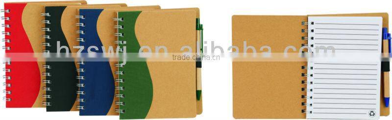 Hard kraft cover spiral recycle notebook 70grams 70sheets 18*14cm with recycle paper pen