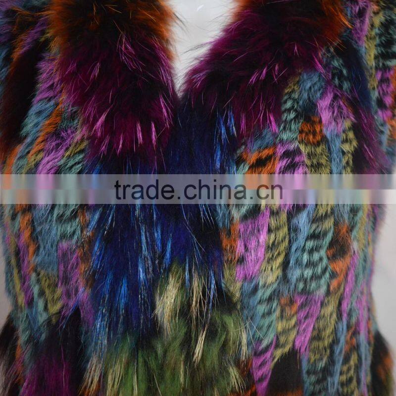 SJ005 Sexy America Tassels Rabbit Knitting Vest with Raccoon Fur