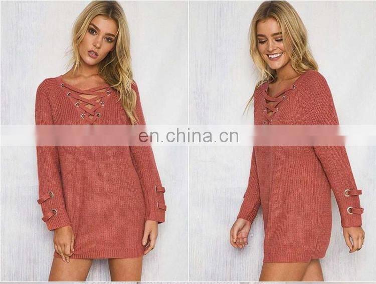 New design V-neck straps women sweater long sleeves sweater for ladies KMY1080