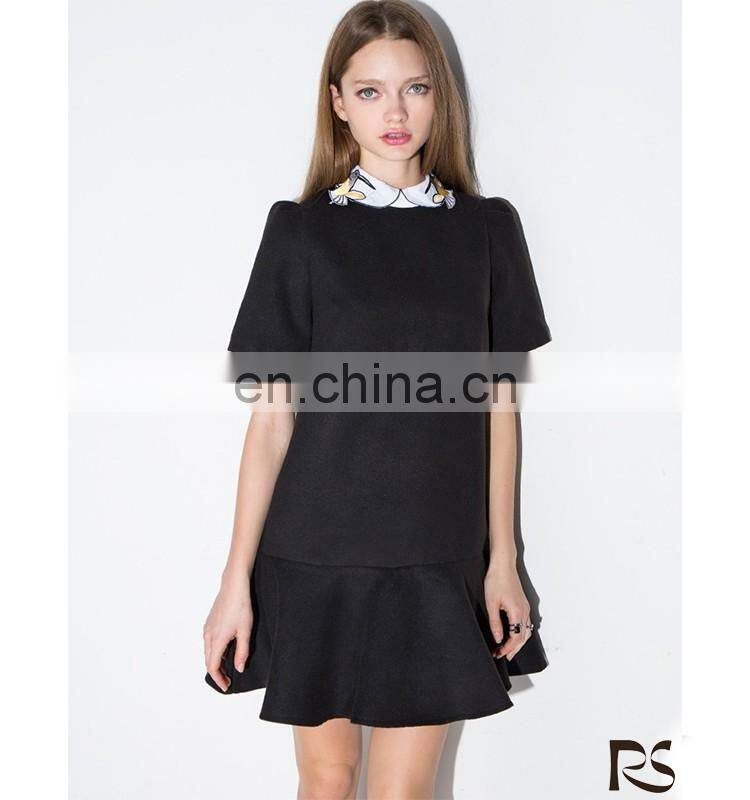 2016 hot selling popular Bird collar black peplum dress fashionable mature women wear