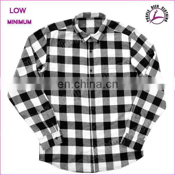 Mens black white check pattern cotton shirt long sleeve thick flannel shirt