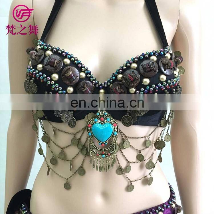 Full copper sequins decorated performance tribal belly dance bra
