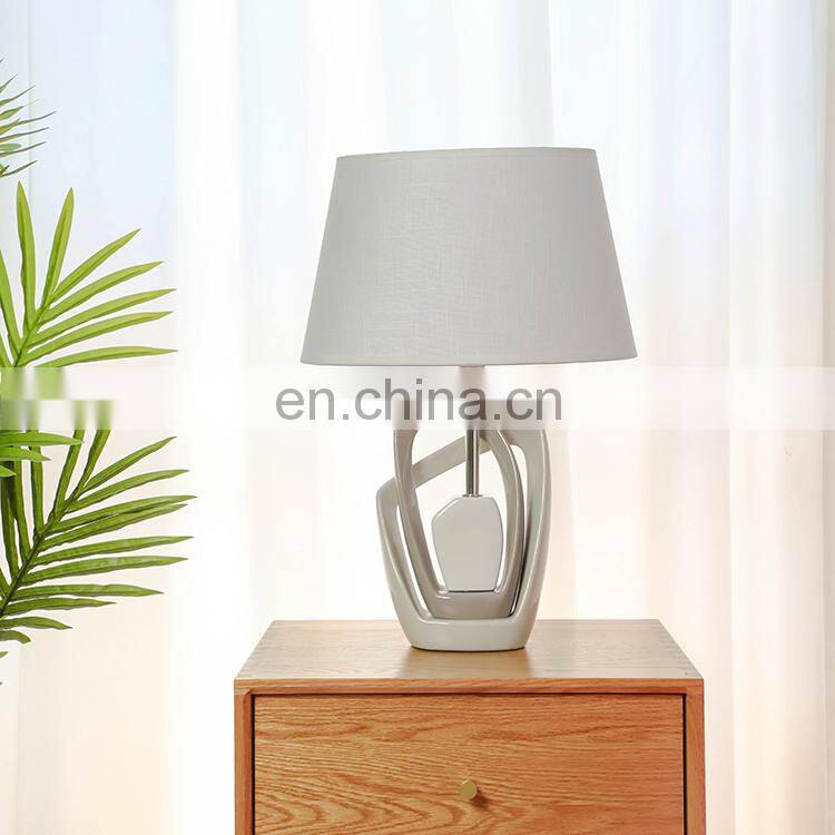 Top sale beige porcelain base cloth lampshade home decor hotel table lamps for indoor