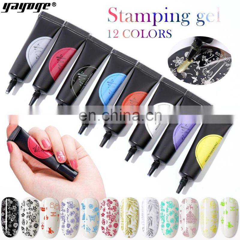 Private label 12 colors 8g nail art stamp gel nail polish semi permanent uv led stamping gel for wholesale