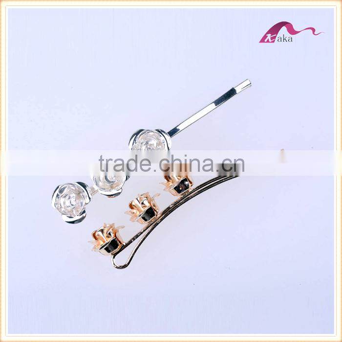 Simple Designs Wedding Ornaments New Arrival Gold&SilverClean Flowers Hair Grips Metal Decorated Hair Clips For Girls Gifts