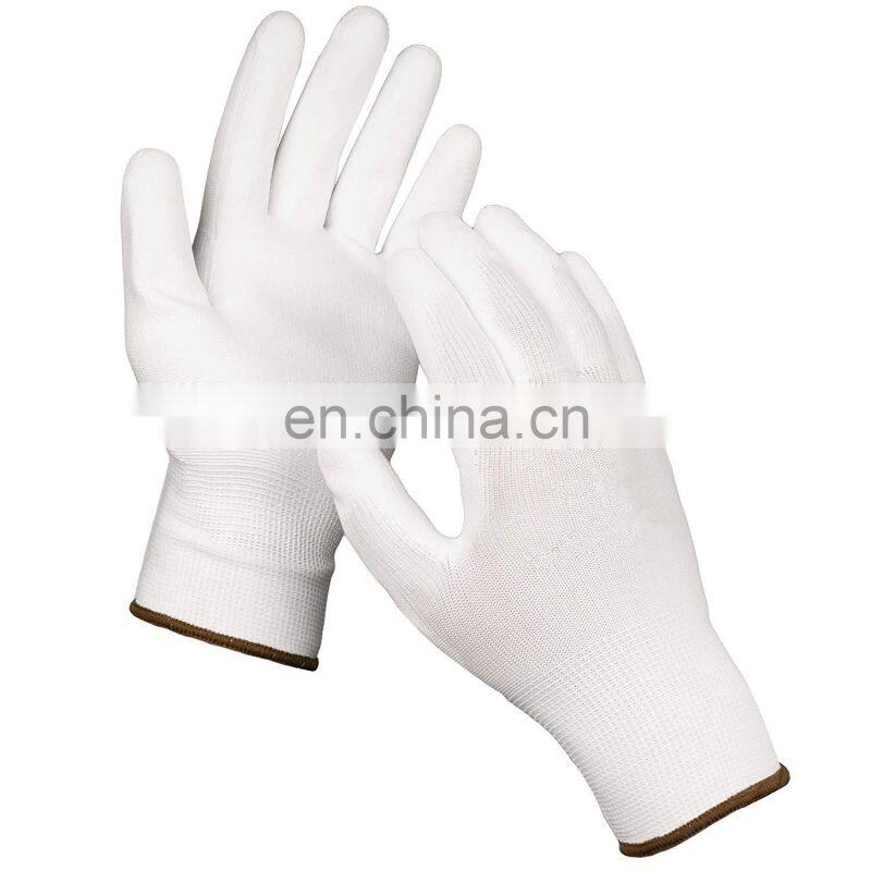 Guantes de trabajo de seguridad recubiertos de nailon PU calibre 13 para limpieza industria electronica