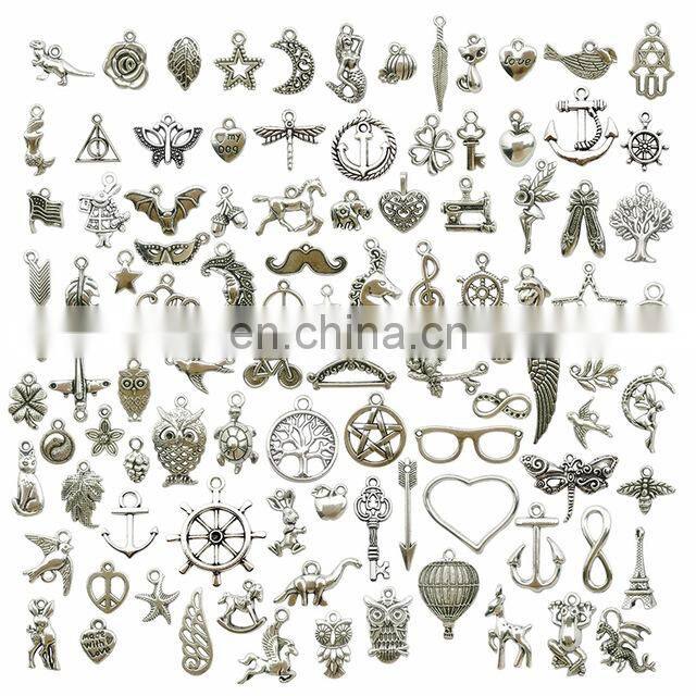 100pcs Mixed Vintage Metal Animal Birds Charms Beads DIY Bracelet Pendant Necklace Accessories For Jewelry Making Findings
