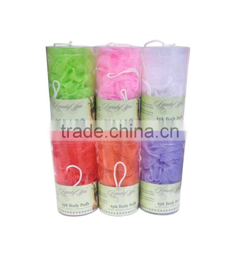 4pk body puffs/4pk bath sponge flowers