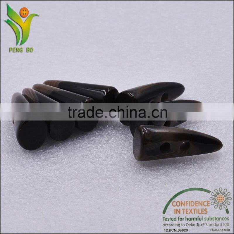 horn shape looking polyester resin toggle buttons for clothing