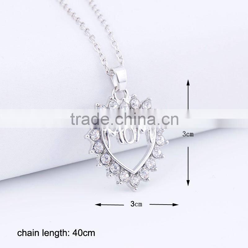 new design silver alloy heart crystal necklace fashion jewelry for mother's day