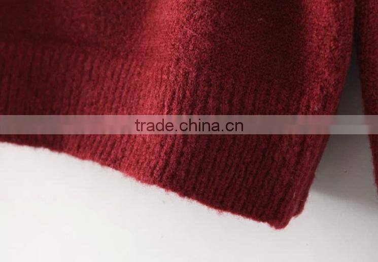 Warm long sleeve knitting wear swan embroided lady sweater pullover