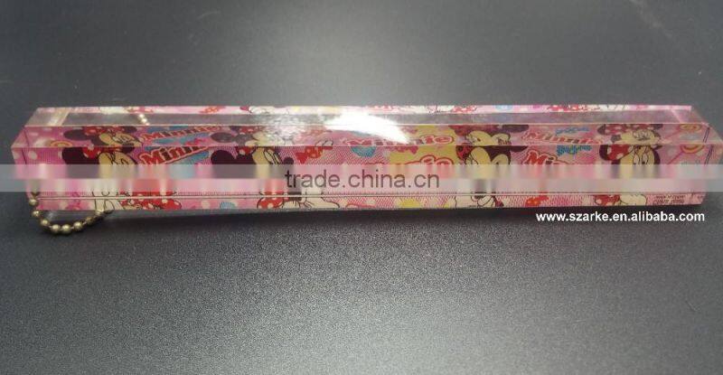 custom hot sale long square beauty mickey mouse pattern design acrylic key chain with insert printed paper,acrylic paper weight