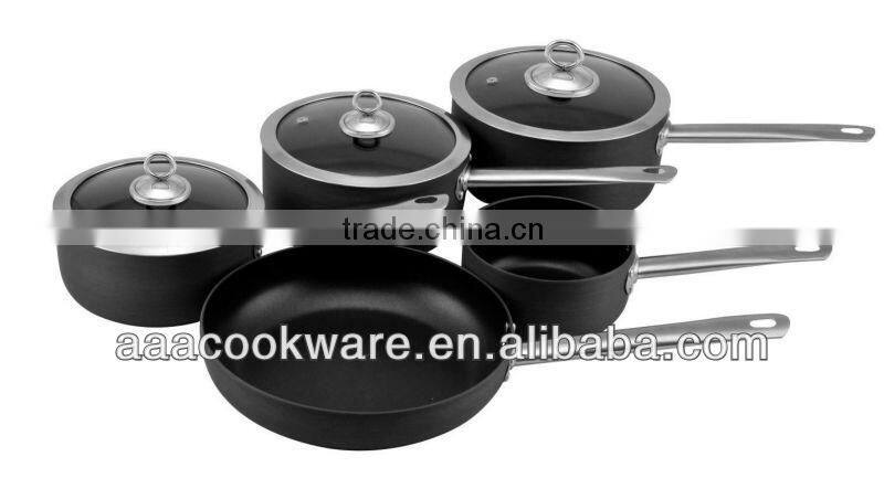 2015 New Products 8PCS High Quality 2.5mm Hard Anodized Aluminium Cookware Set With Glass Lid For Wholesale