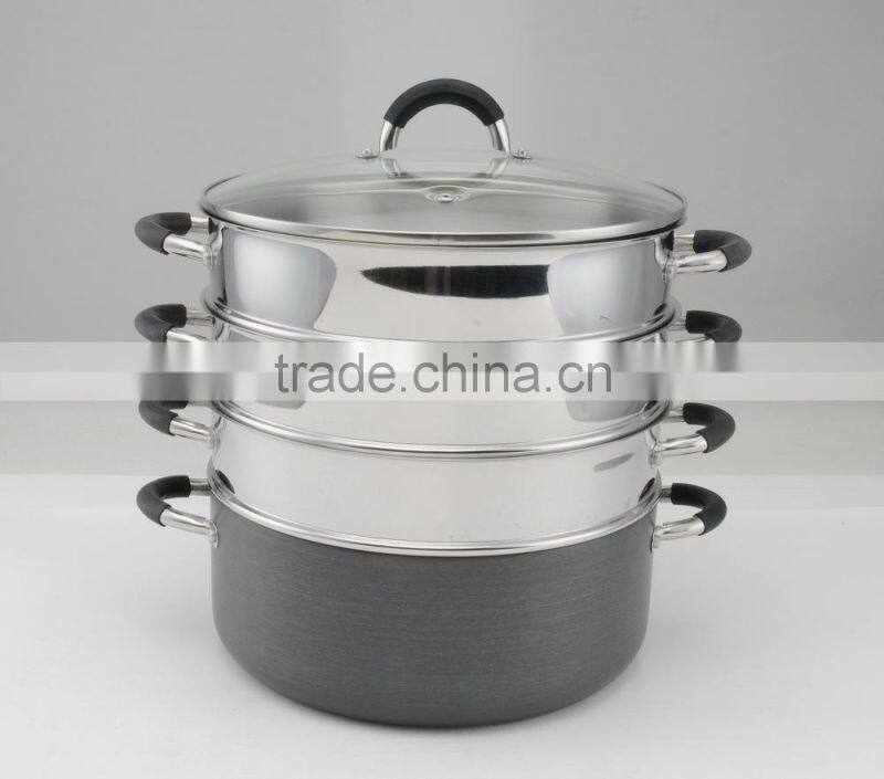 LFGB FDA 26cm multiple 4tier steamer set Hard anodized Aluminum Cookware -- Xinxing Factory
