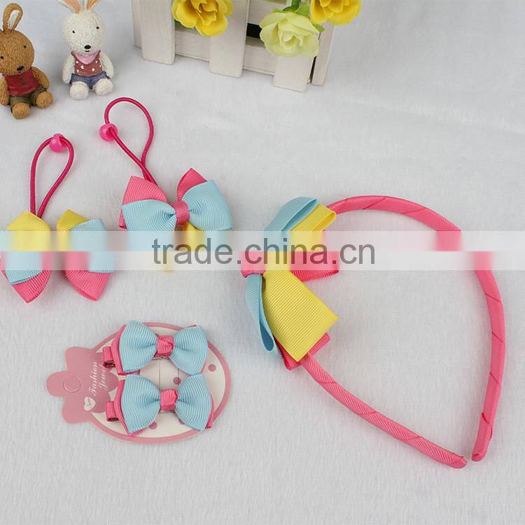 1headband+2hair clips+2 ponlytailer fashion children polyester ribbon hair accessories girl hair ornament yiwu headwear new
