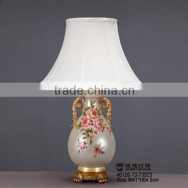 white fabric lampshade with hand ceramic