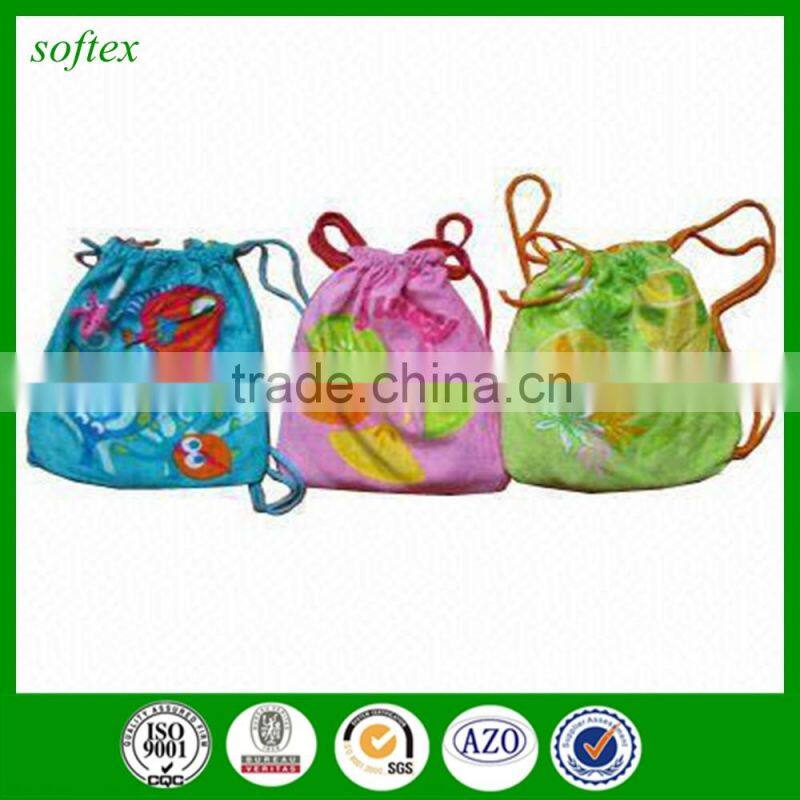 Cotton beach towel backpack,folding beach towel bag with custom logo