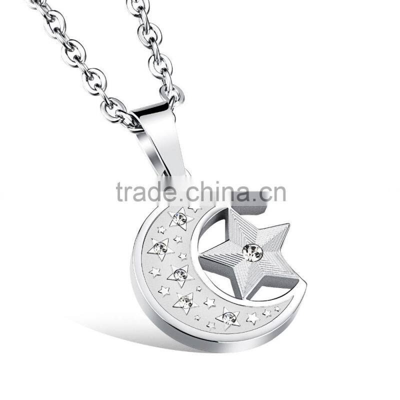china top ten selling products 316L stainless steel silver plating moon star pendant for couples