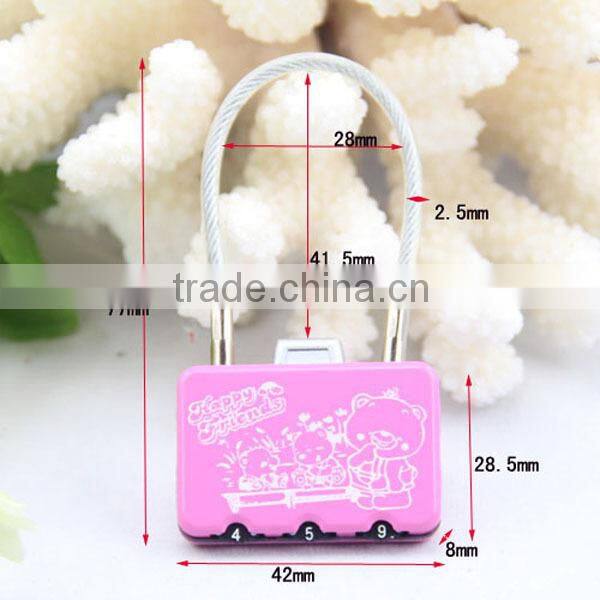 cute 3-digital code retractable steel cable lock