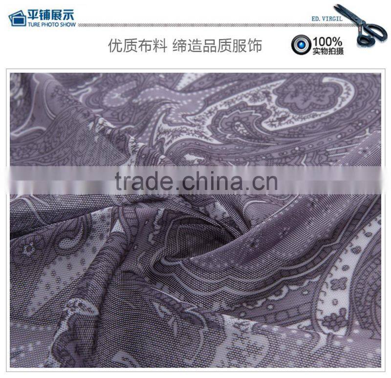 Grey cashew nuts flower mesh spandex nylon N7020 60gsm Elastic printing Fabric OEKO 100