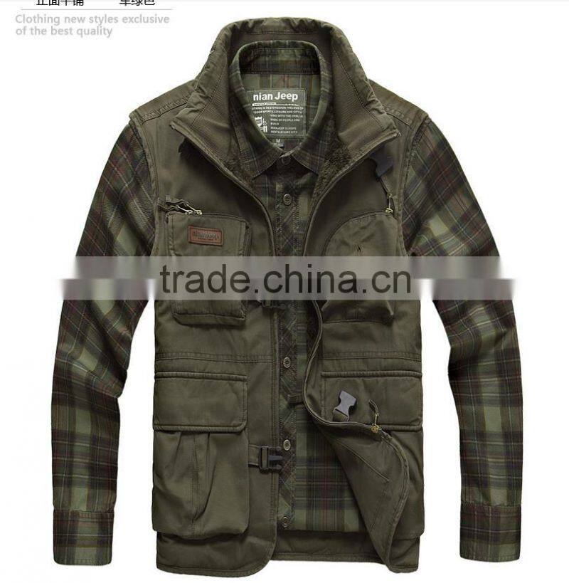 winter outdoor mens army color travel vest warm fleece line working vest with multi pockets