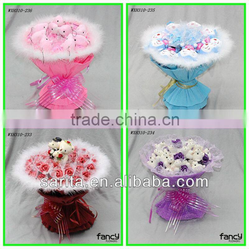 sweet 11 pcs cartoon piggy and 9 pcs flower doll bouquet for romantic birthday festive gift