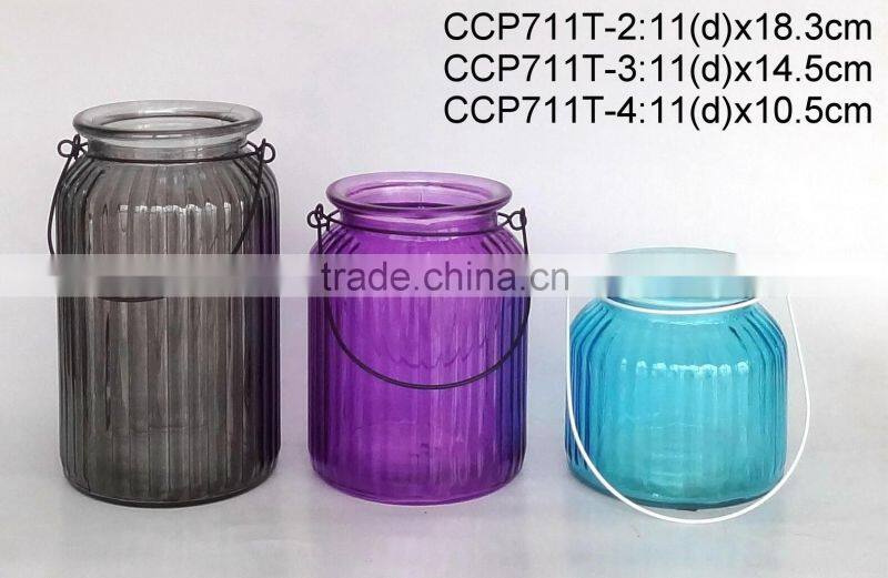 CCP699PTT-2 glass lantern sprayed with color with rope