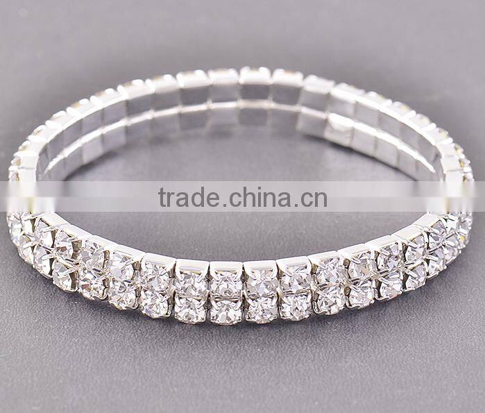 promotional 4 rows clear stretch rhinestone crystals bridal bracelet