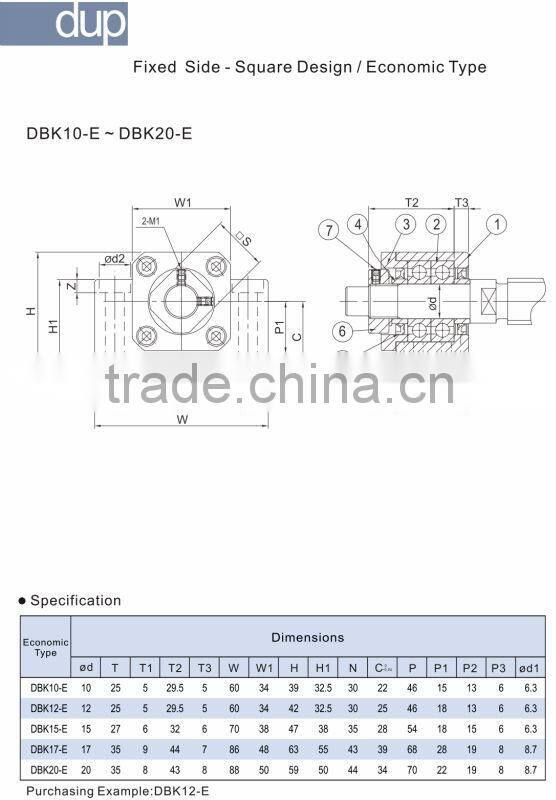 dup DBK Linear Motion System Fixed Side- Ball screw shaft Support Unit