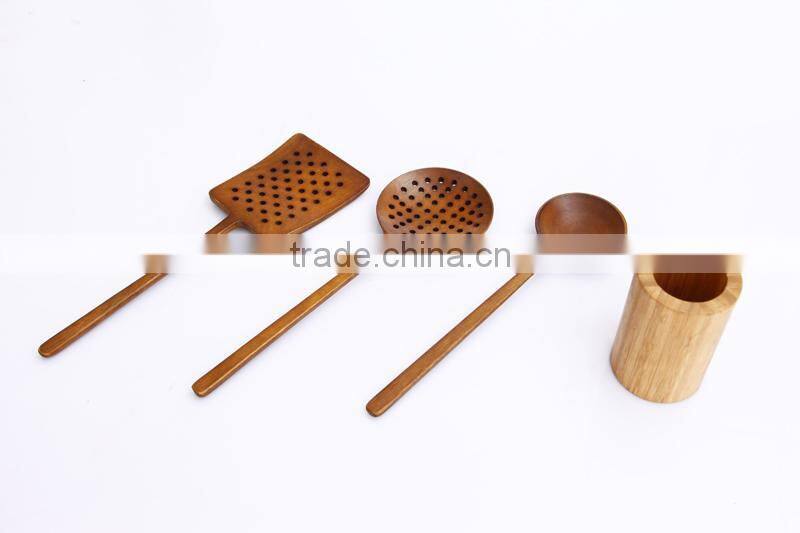 high quality acacia wood utensil set with wooden holder