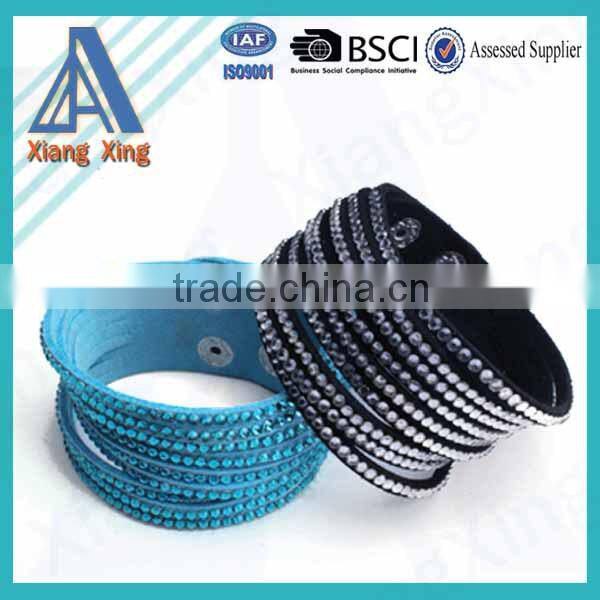 Single wrap rhinestone custom braided leather bracelets