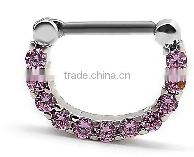 Septum Clicker Nose Rings CZ Gem Ear Piercing Cuff Diath Cartilage