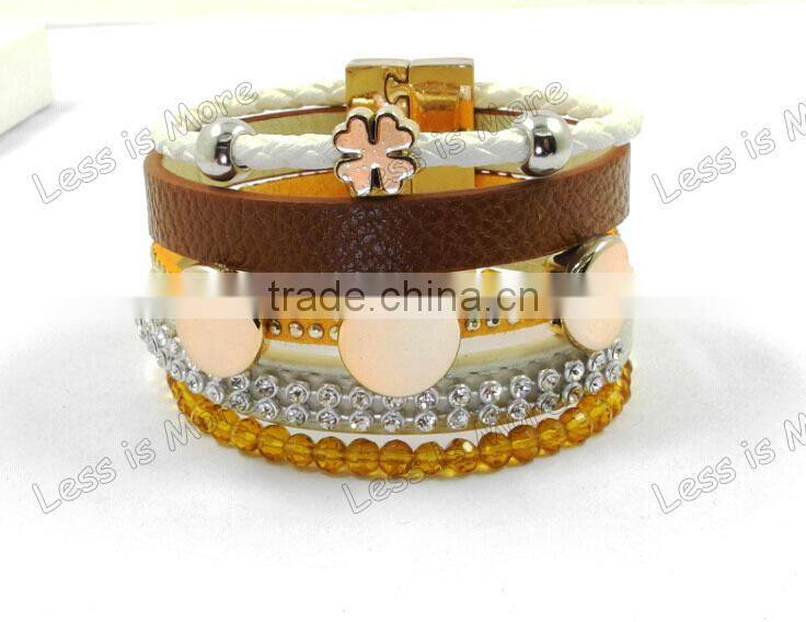 Woven style metal energy magnetic bracelet with glass bead