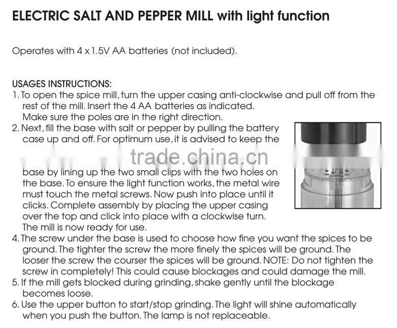 Electric Pepper and Salt Mill, Pepper Grinder, Salt Miller, Shaker