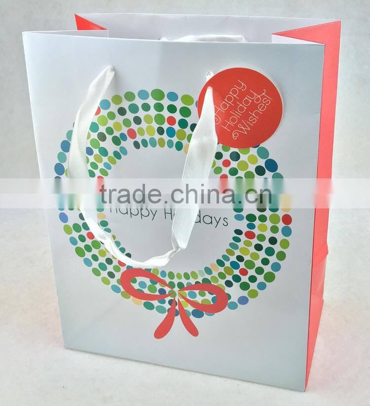 Christmas Medium Bag Gift Bag White satin Ribbon and tag