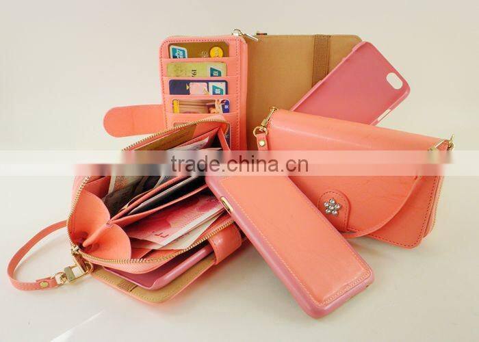 Fashionable wallet detachable magnet leather case for iphone 4 5 6 wholesale