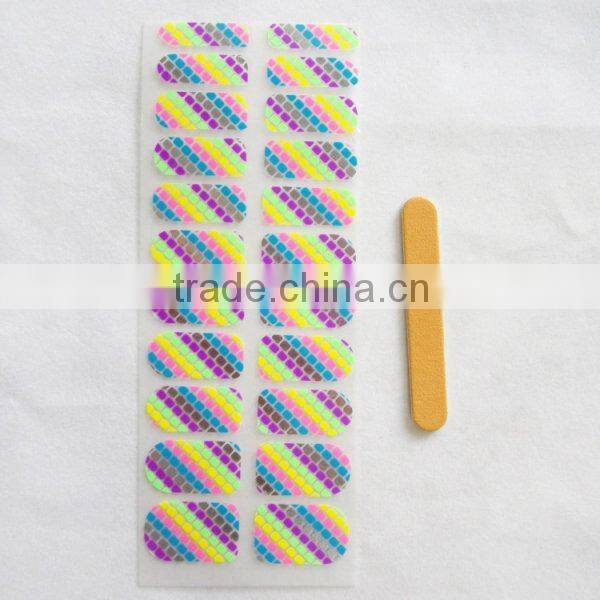 2016 New design ODM neon pink glitter gel nail wrap polish fashion shiny nail polish strips sexy long nails 22tips