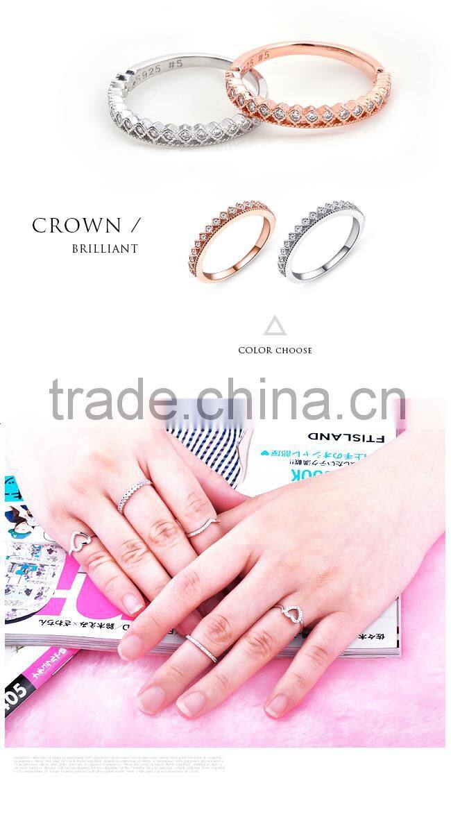 Women 925 Sterling Silver Rhodium Plated Fashion Crown Wedding Band Ring Jewelry