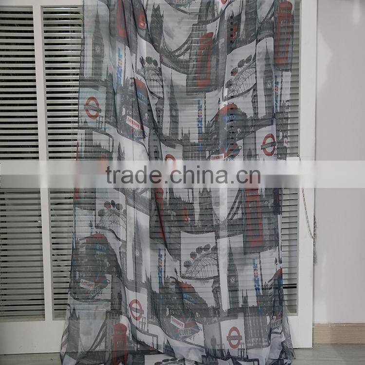 Unique Europe city design 100% polyester woven printed voile sheer curtain fabric