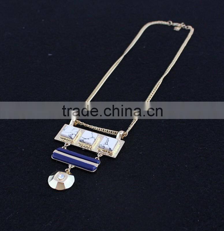 Exaggerated Necklace Jewelry 3 Square Linked Turquoise Handset Arts 2 Color Stone Pendant Necklaces