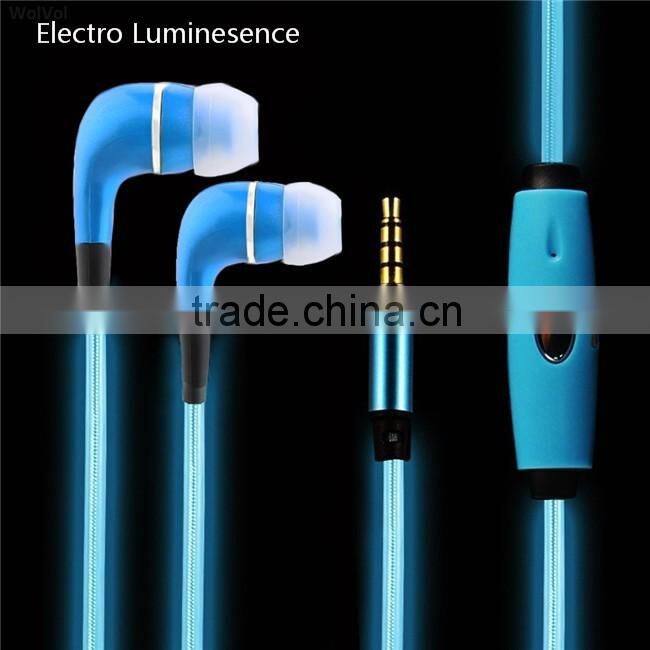 EL Flashing Headphone,New Style Visible EL Light Up In-Ear Headphone Earphones with Microphone + Micro USB Charging