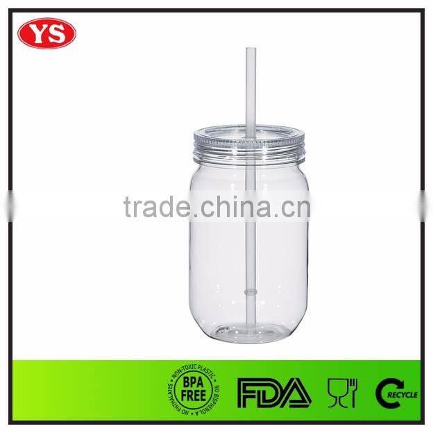 540ml bpa free clear AS plastic mason tumbler with lid and straw
